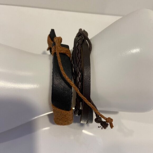 Multi-Layered genuine Leather  Rope Bracelet Set of 2 Unisex funky brown - Picture 6 of 12